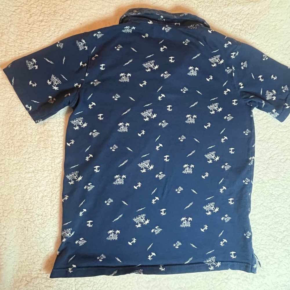 Wrangler Polo Shirt Boys Blue Tropical Palm Tree Collared Beach Cotton Large - Picture 6 of 6